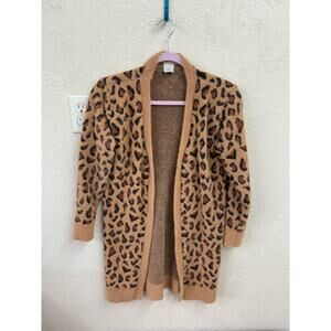 Dash of Glitter Longline Leopard Print Open Front Cardigan Medium